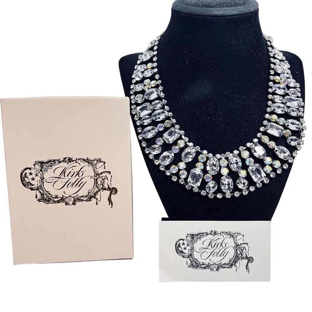 Kirks Folly Silver Tone Aurora Borealis And Clear Rhinestone Collar Necklace (59